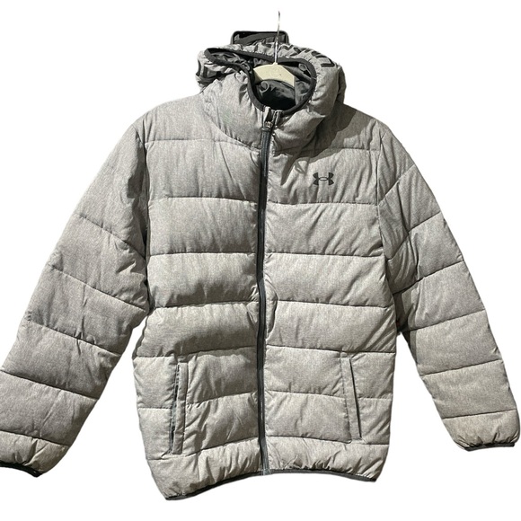 Under Armour UA Kids Gray Hooded Pronto Puffer Jacket Synthetic Fill Size XL - Picture 4 of 10